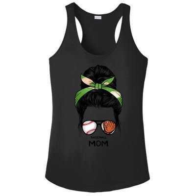 Baseball Mom Messy Bun Mom Life Mother's Day Ladies PosiCharge Competitor Racerback Tank