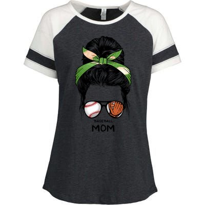 Baseball Mom Messy Bun Mom Life Mother's Day Enza Ladies Jersey Colorblock Tee