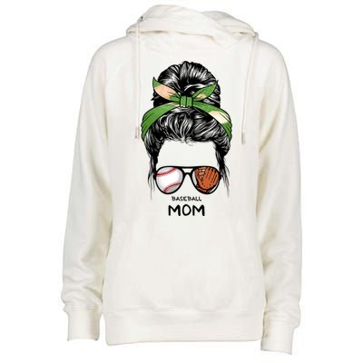 Baseball Mom Messy Bun Mom Life Mother's Day Womens Funnel Neck Pullover Hood