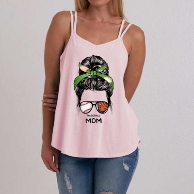 Baseball Mom Messy Bun Mom Life Mother's Day Women's Strappy Tank