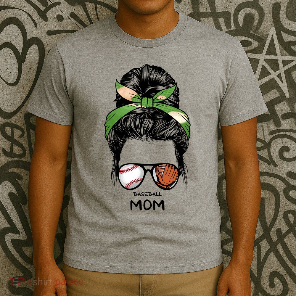 Baseball Mom Messy Bun Mom Life Mother's Day T-Shirt