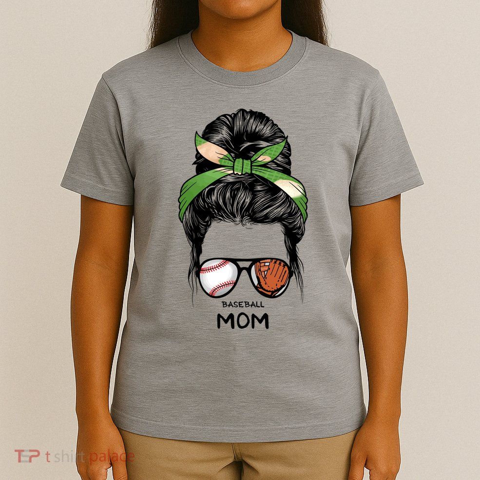 Baseball Mom Messy Bun Mom Life Mother's Day T-Shirt