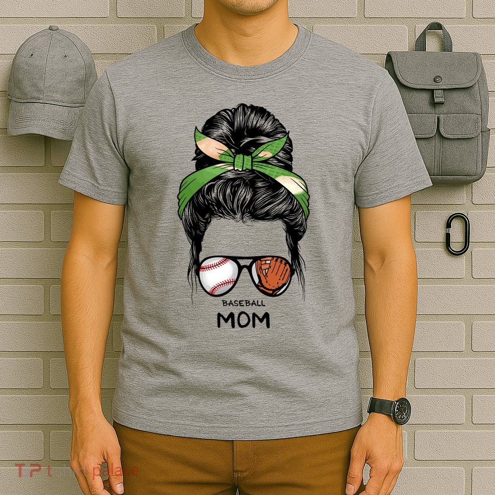 Baseball Mom Messy Bun Mom Life Mother's Day T-Shirt