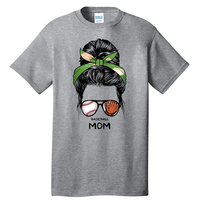 Baseball Mom Messy Bun Mom Life Mother's Day Tall T-Shirt