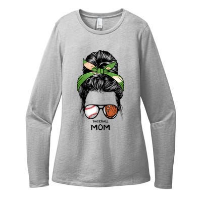 Baseball Mom Messy Bun Mom Life Mother's Day Womens CVC Long Sleeve Shirt