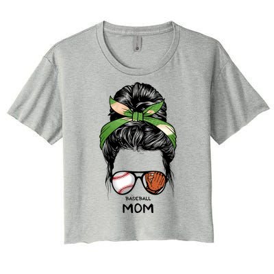 Baseball Mom Messy Bun Mom Life Mother's Day Women's Crop Top Tee