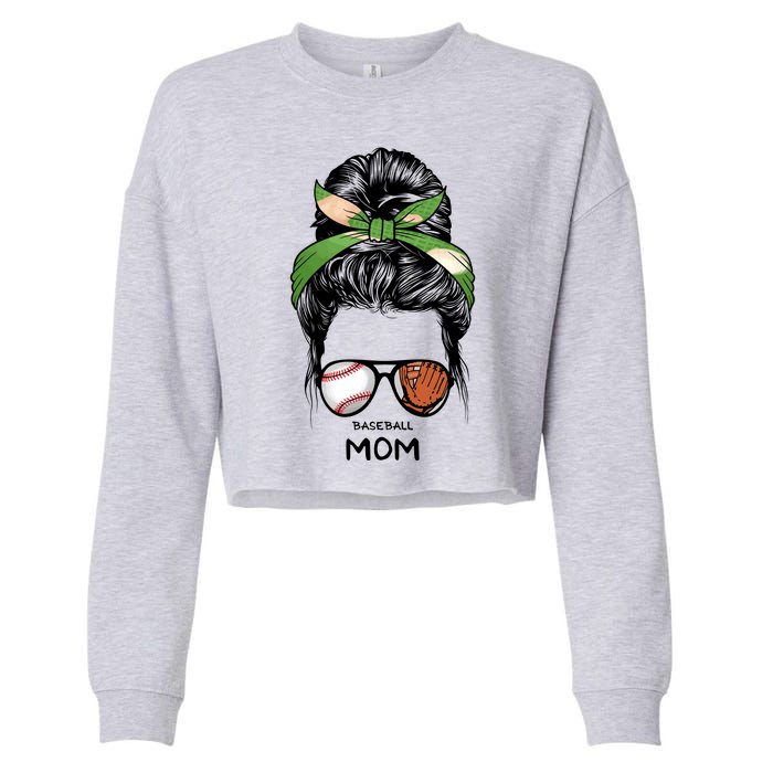 Baseball Mom Messy Bun Mom Life Mother's Day Cropped Pullover Crew