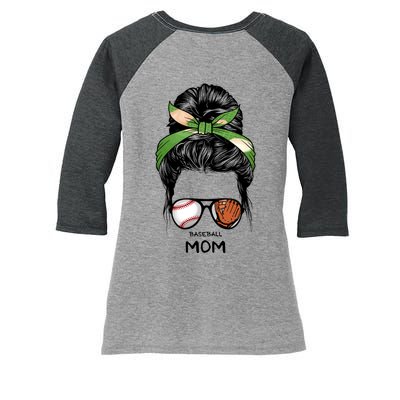 Baseball Mom Messy Bun Mom Life Mother's Day Women's Tri-Blend 3/4-Sleeve Raglan Shirt