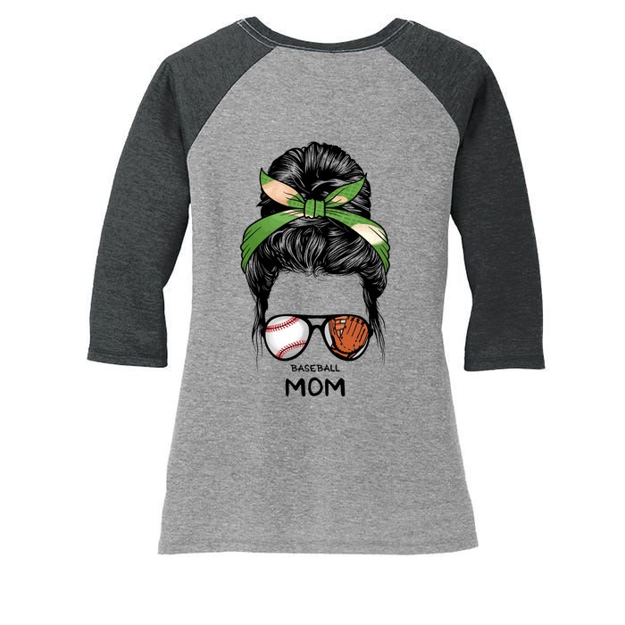 Baseball Mom Messy Bun Mom Life Mother's Day Women's Tri-Blend 3/4-Sleeve Raglan Shirt