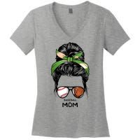 Baseball Mom Messy Bun Mom Life Mother's Day Women's V-Neck T-Shirt