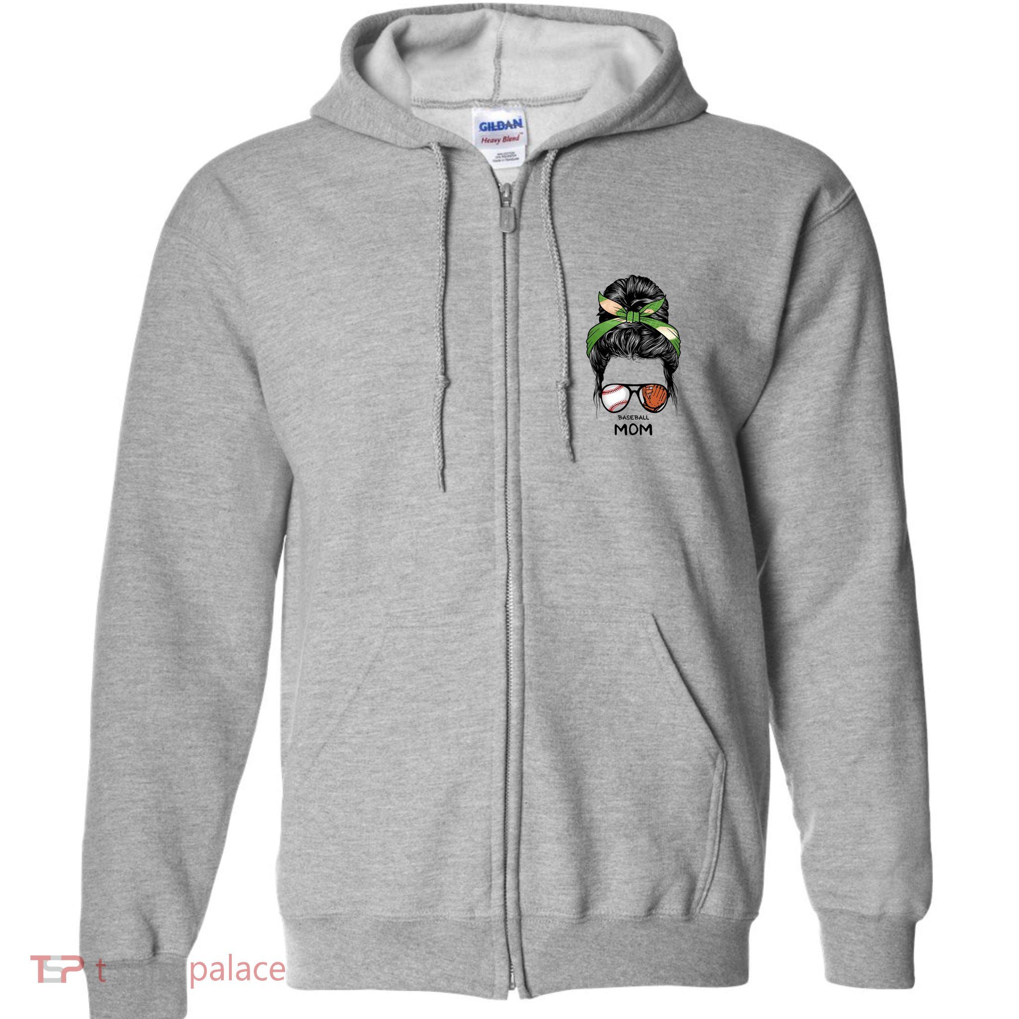 Baseball Mom Messy Bun Mom Life Mother's Day Full Zip Hoodie