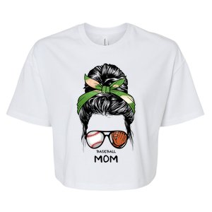 Baseball Mom Messy Bun Mom Life Mother's Day Bella+Canvas Jersey Crop Tee