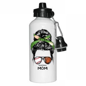 Baseball Mom Messy Bun Mom Life Mother's Day Aluminum Water Bottle