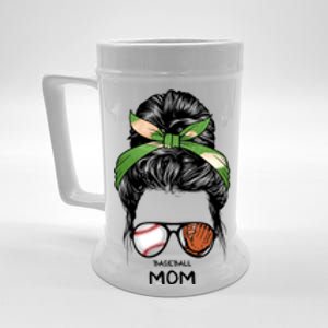 Baseball Mom Messy Bun Mom Life Mother's Day Beer Stein