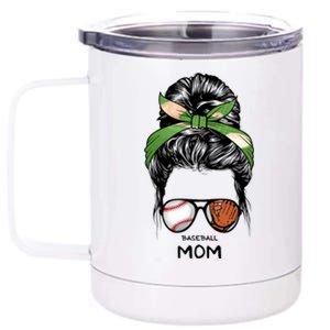 Baseball Mom Messy Bun Mom Life Mother's Day 12 oz Stainless Steel Tumbler Cup