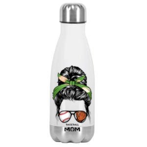 Baseball Mom Messy Bun Mom Life Mother's Day Stainless Steel Insulated Water Bottle