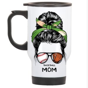 Baseball Mom Messy Bun Mom Life Mother's Day Stainless Steel Travel Mug