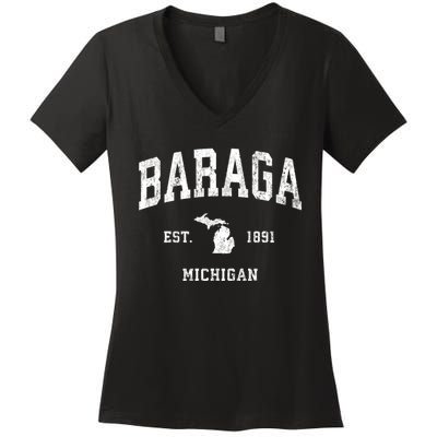 Baraga Michigan Mi Vintage Athletic Sports Women's V-Neck T-Shirt