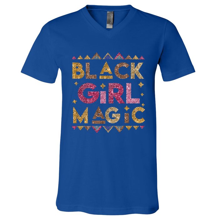 Black Magic Melanin Black History Month Glitter Gift V-Neck T-Shirt