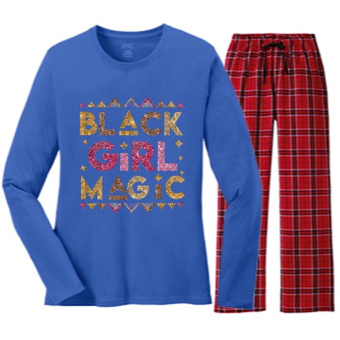 Black Magic Melanin Black History Month Glitter Gift Women's Long Sleeve Flannel Pajama Set 