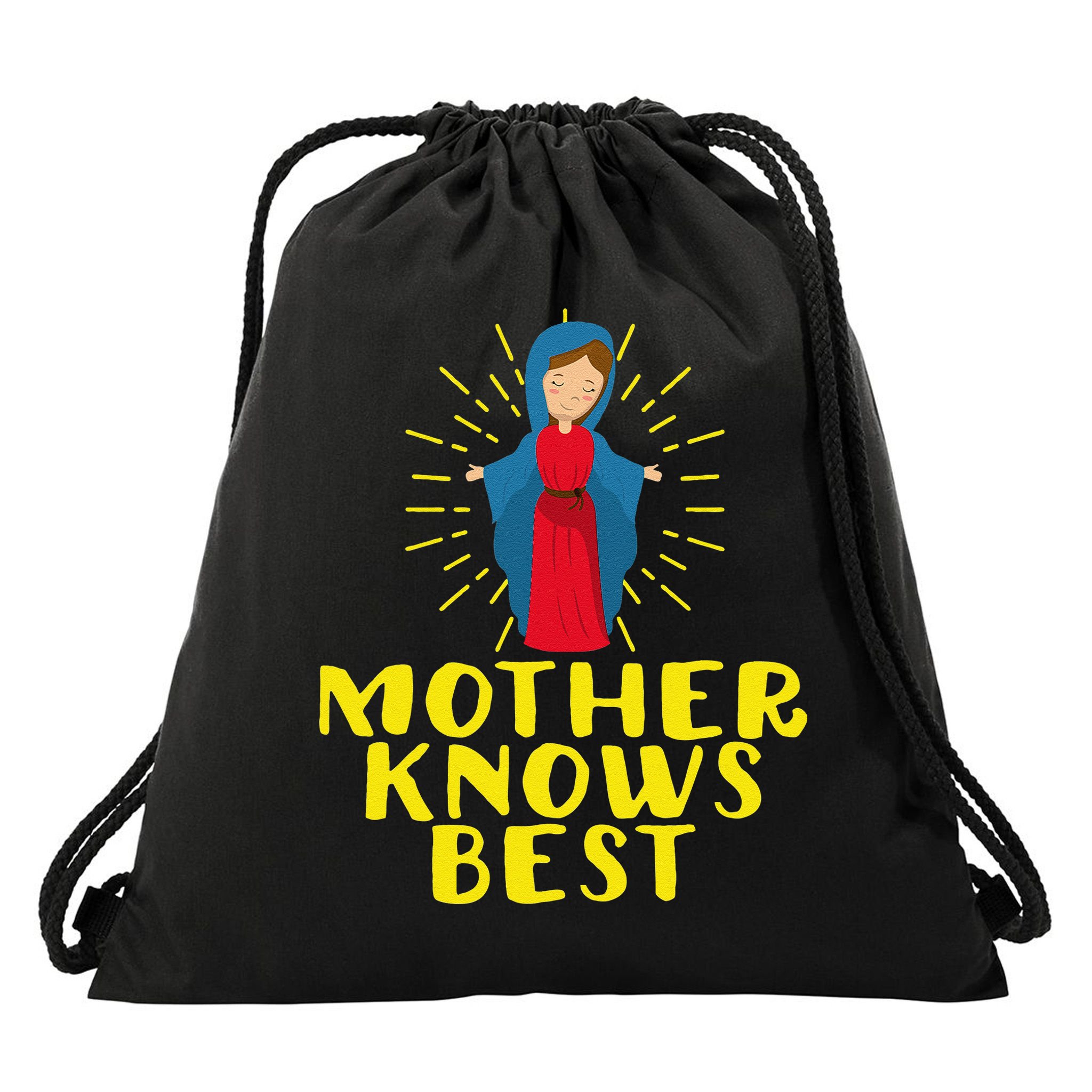 Blessed Mother Mary Knows Best Catholic Mother's Day Drawstring Bag