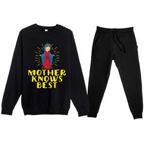 Blessed Mother Mary Knows Best Catholic Mother's Day Premium Crewneck Sweatsuit Set