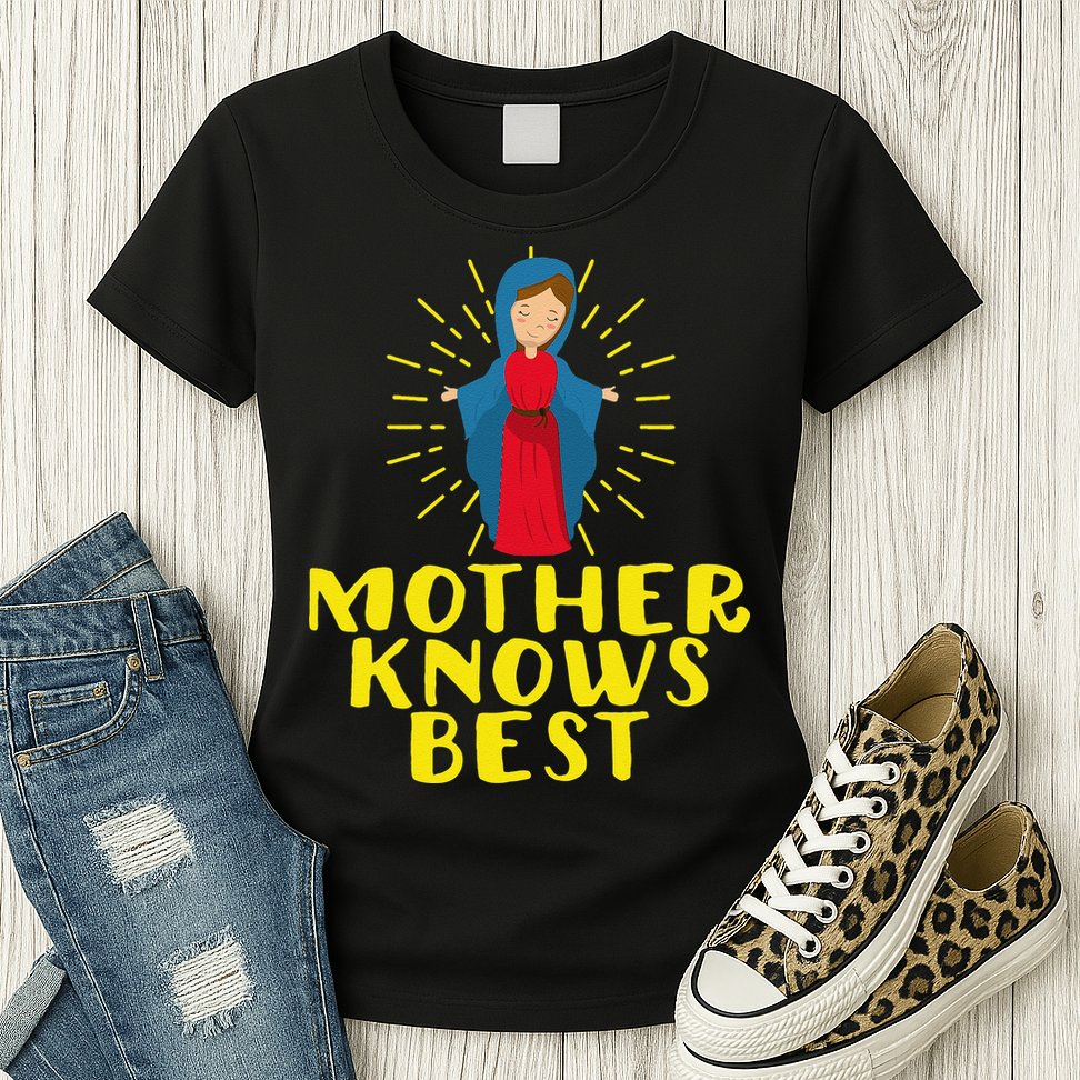 Blessed Mother Mary Knows Best Catholic Mother's Day Womens T-Shirt