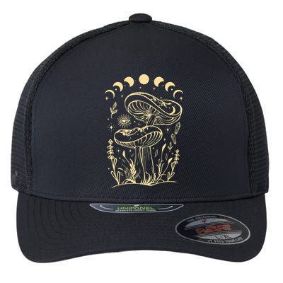 Boho Mushrooms Minimalism Cottage Core Aesthetic Goblincore Flexfit Unipanel Trucker Cap