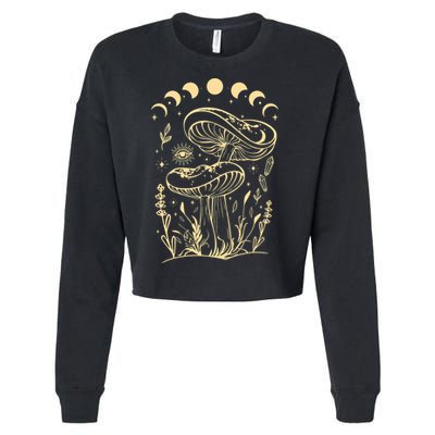 Boho Mushrooms Minimalism Cottage Core Aesthetic Goblincore Cropped Pullover Crew