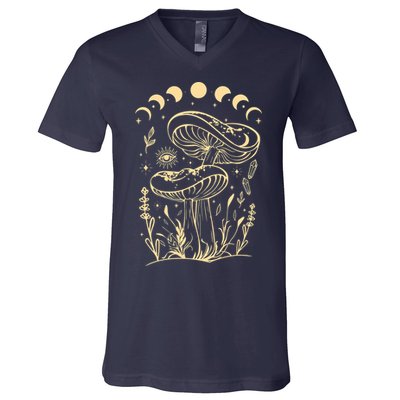 Boho Mushrooms Minimalism Cottage Core Aesthetic Goblincore V-Neck T-Shirt