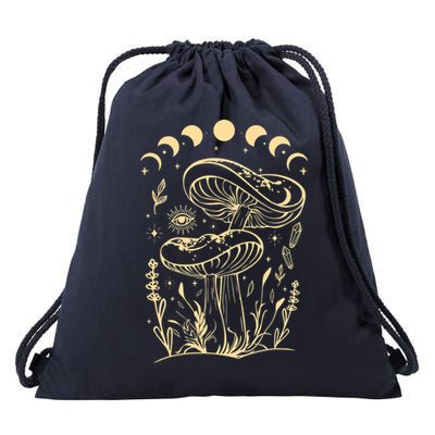 Boho Mushrooms Minimalism Cottage Core Aesthetic Goblincore Drawstring Bag