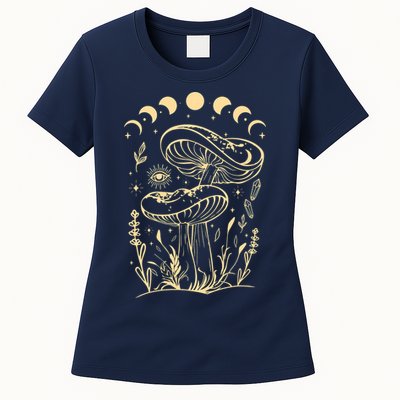 Boho Mushrooms Minimalism Cottage Core Aesthetic Goblincore Womens T-Shirt