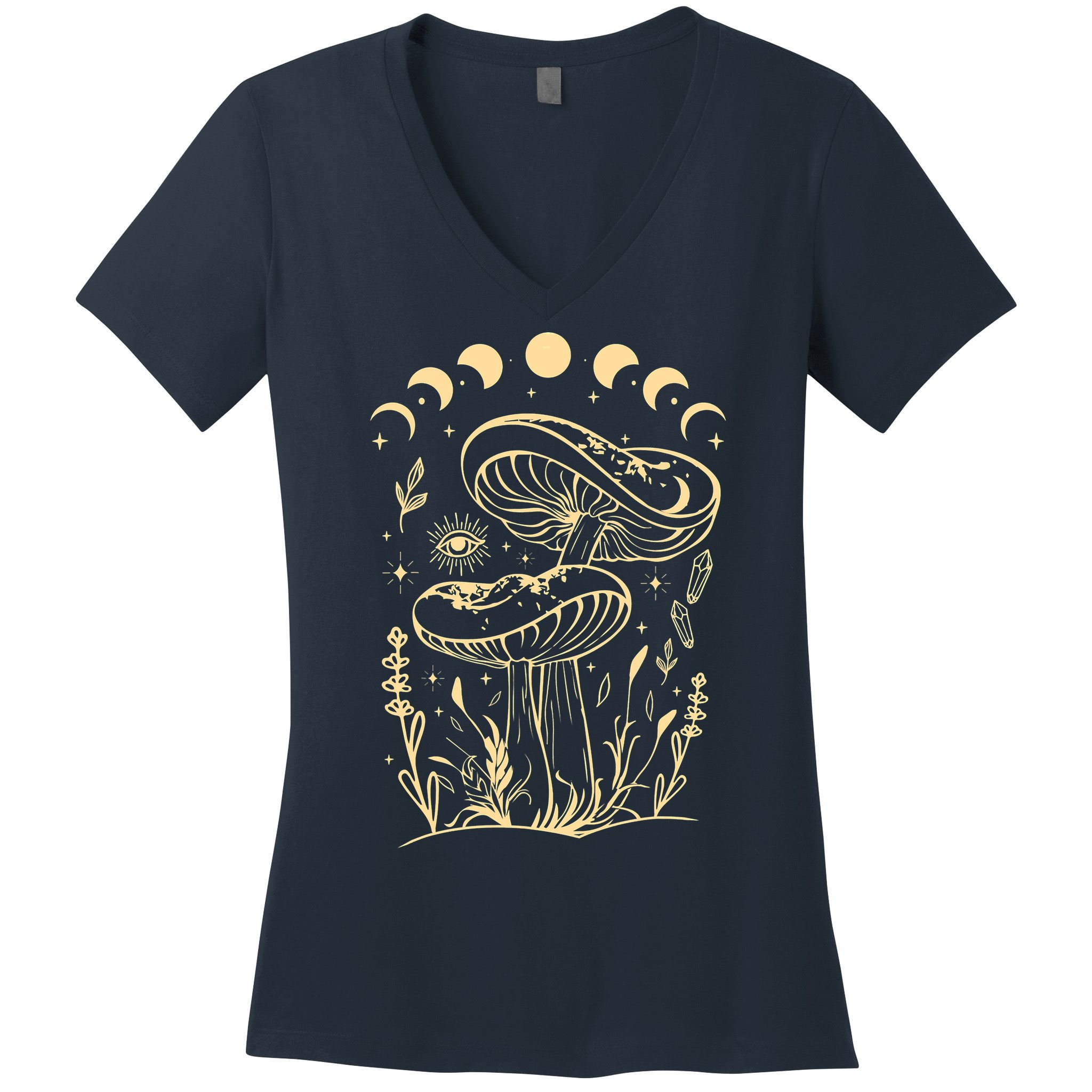 Boho Mushrooms Minimalism Cottage Core Aesthetic Goblincore Women's V-Neck T-Shirt