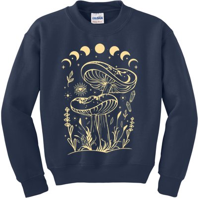 Boho Mushrooms Minimalism Cottage Core Aesthetic Goblincore Kids Sweatshirt