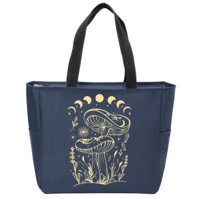 Boho Mushrooms Minimalism Cottage Core Aesthetic Goblincore Zip Tote Bag