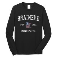 Brainerd Minnesota Mn Vintage American Flag Sports Long Sleeve Shirt