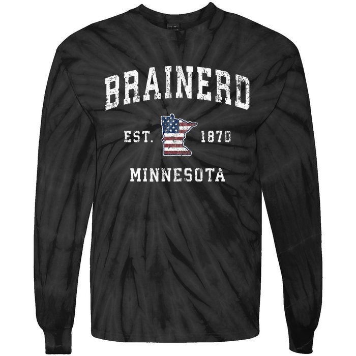 Brainerd Minnesota Mn Vintage American Flag Sports Tie-Dye Long Sleeve Shirt