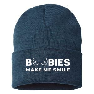 Boobies Make Me Smile Funny Adult Humor Sustainable Knit Beanie