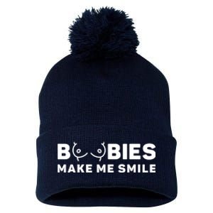 Boobies Make Me Smile Funny Adult Humor Pom Pom 12in Knit Beanie