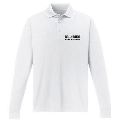 Boobies Make Me Smile Funny Adult Humor Performance Long Sleeve Polo