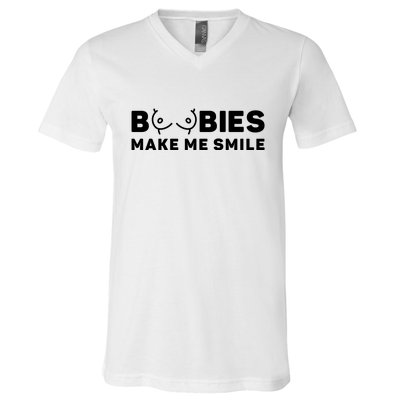 Boobies Make Me Smile Funny Adult Humor V-Neck T-Shirt