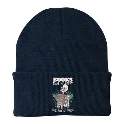 Books Make Me Happy You Not So Much Funny Book Nerd Skeleton Knit Cap Winter Beanie