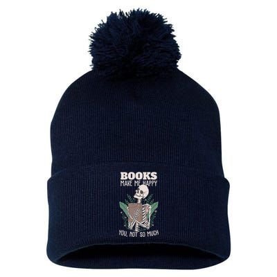 Books Make Me Happy You Not So Much Funny Book Nerd Skeleton Pom Pom 12in Knit Beanie