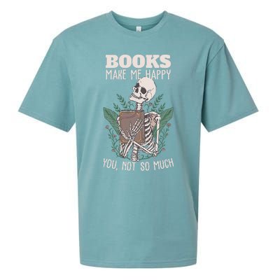 Books Make Me Happy You Not So Much Funny Book Nerd Skeleton Sueded Cloud Jersey T-Shirt