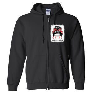 Baseball Mom Messy Bun Proud Mama Baseball Full Zip Hoodie