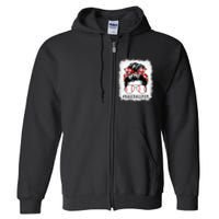 Baseball Mom Messy Bun Proud Mama Baseball Full Zip Hoodie