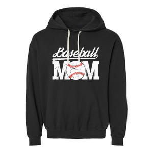 Baseball Mom Messy Bun Proud Mama Baseball Garment-Dyed Fleece Hoodie