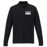 Baseball Mom Messy Bun Proud Mama Baseball Performance Long Sleeve Polo