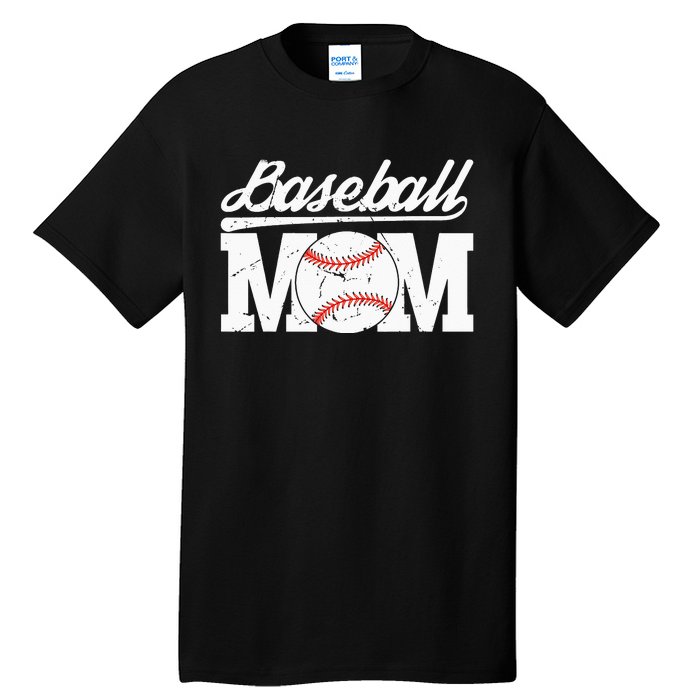 Baseball Mom Messy Bun Proud Mama Baseball Tall T-Shirt