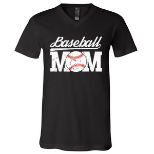 Baseball Mom Messy Bun Proud Mama Baseball V-Neck T-Shirt